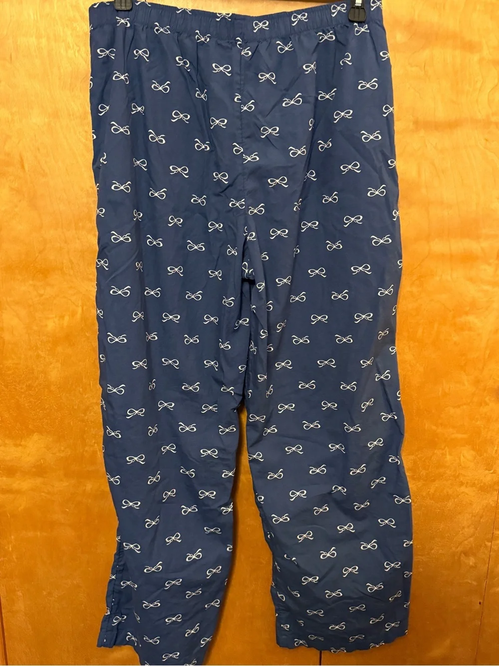 100% Cotton Navy Pajama Bottoms with White Bows Size L